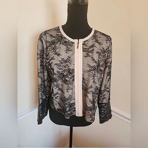 BLACK LABELLace Moto Jacket With Cutwork Cuffs Long Sleeve Sz 1